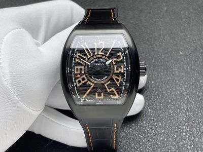 AB Factory Franck Muller Vanguard V45 Black Ceramic Gold Arabic Dial Replica Watch